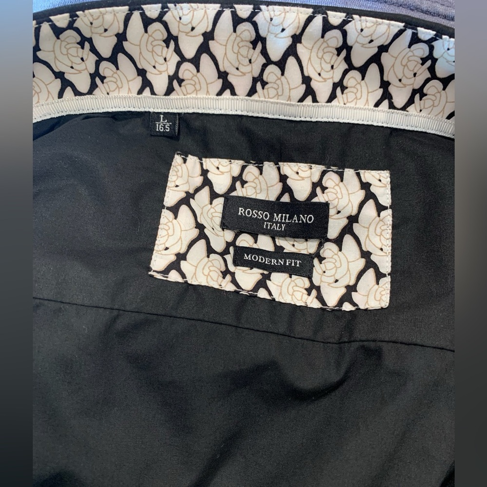 Rossi Milano Italy Modern Fit Black Button Down Sz L/16.5 - Picture 6 of 6